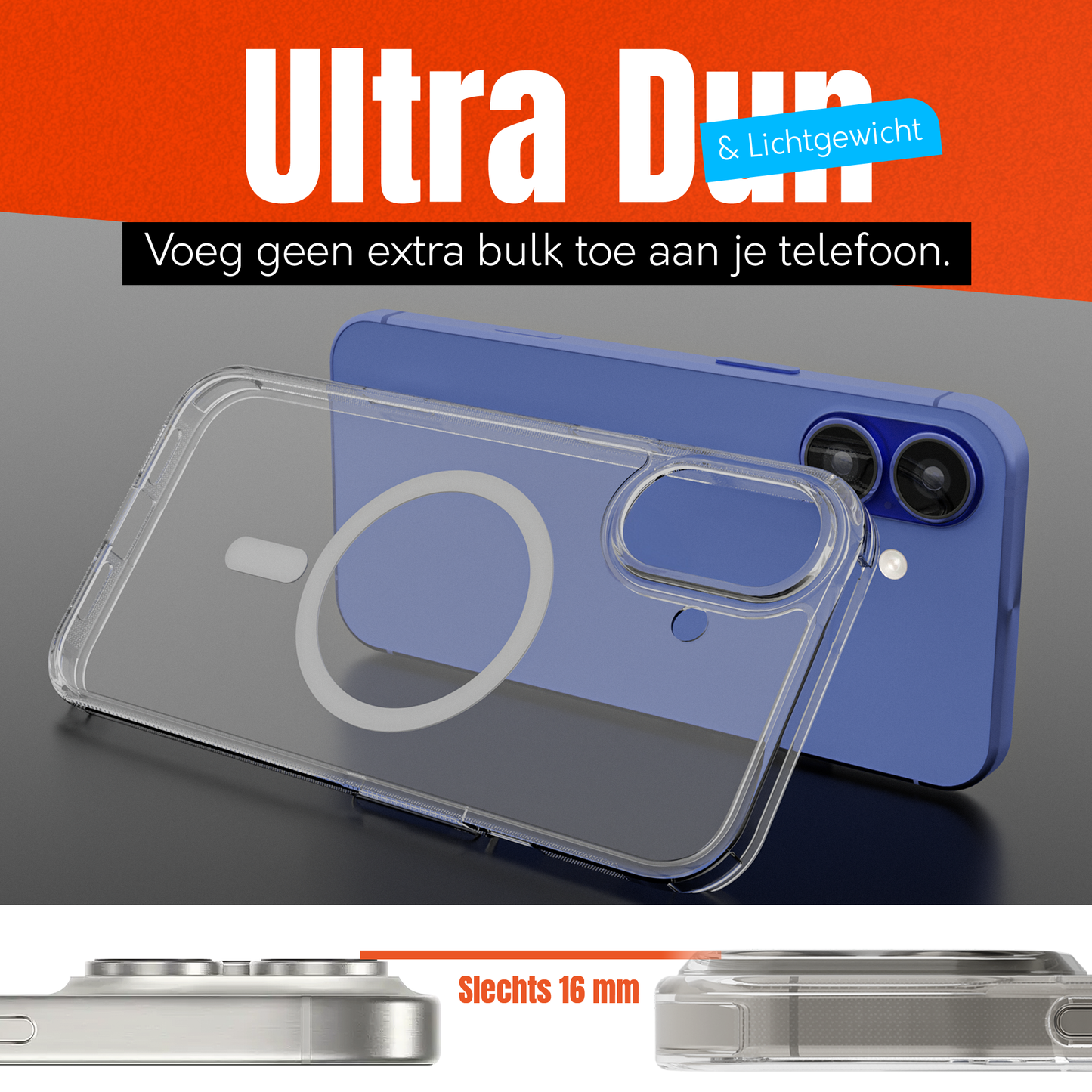 My Case Transparant MagSafe Hoesje voor iPhone 16 – Slank, Sterk & MagSafe-Klaar