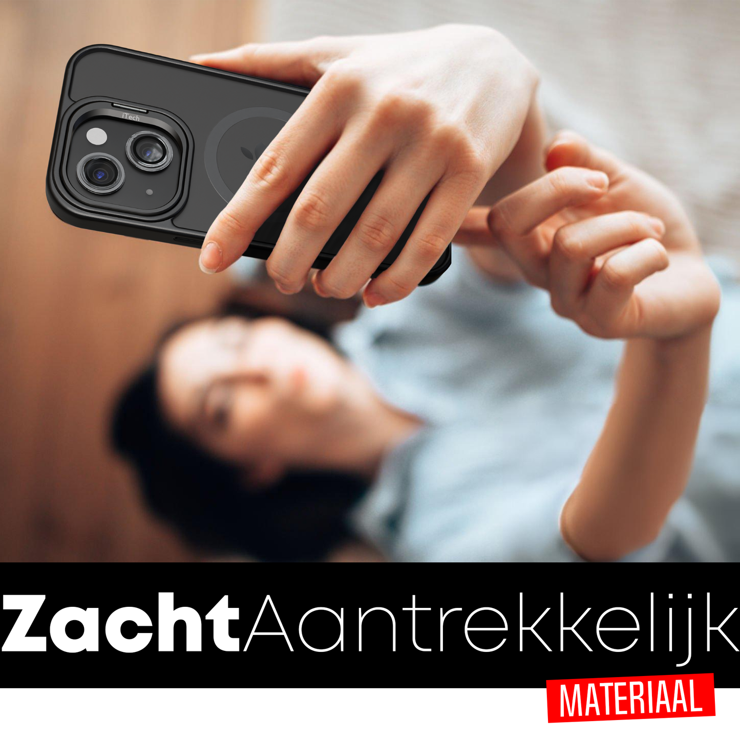 2-in-1 Black Transparent MagSafe Case with Phone Stand and Camera Lens Protector for iPhone 15 Plus