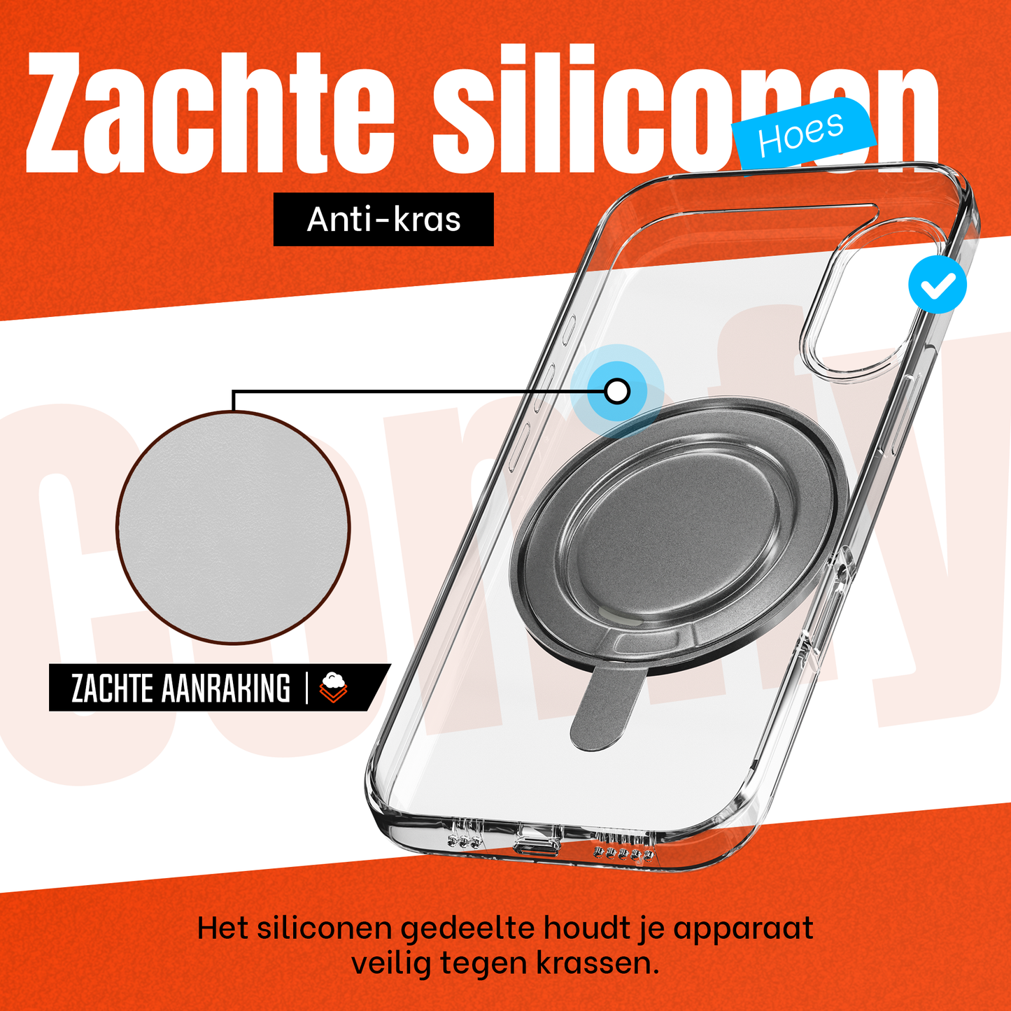 iPhone 16 Plus Hoesje – Shockproof MagSafe Case met 360 Ring Stand Transparant