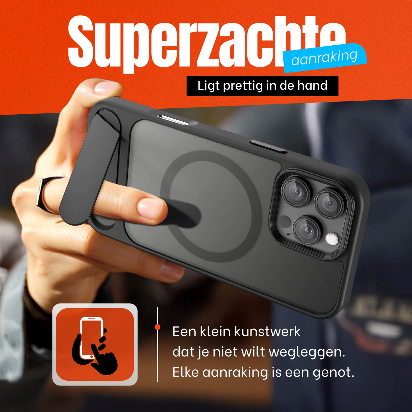 My Case - Hoesje geschikt voor iPhone 16 Pro Max MagSafe - Zwart - Draadloos Opladen - Standaard - Soepele Metalen Knoppen