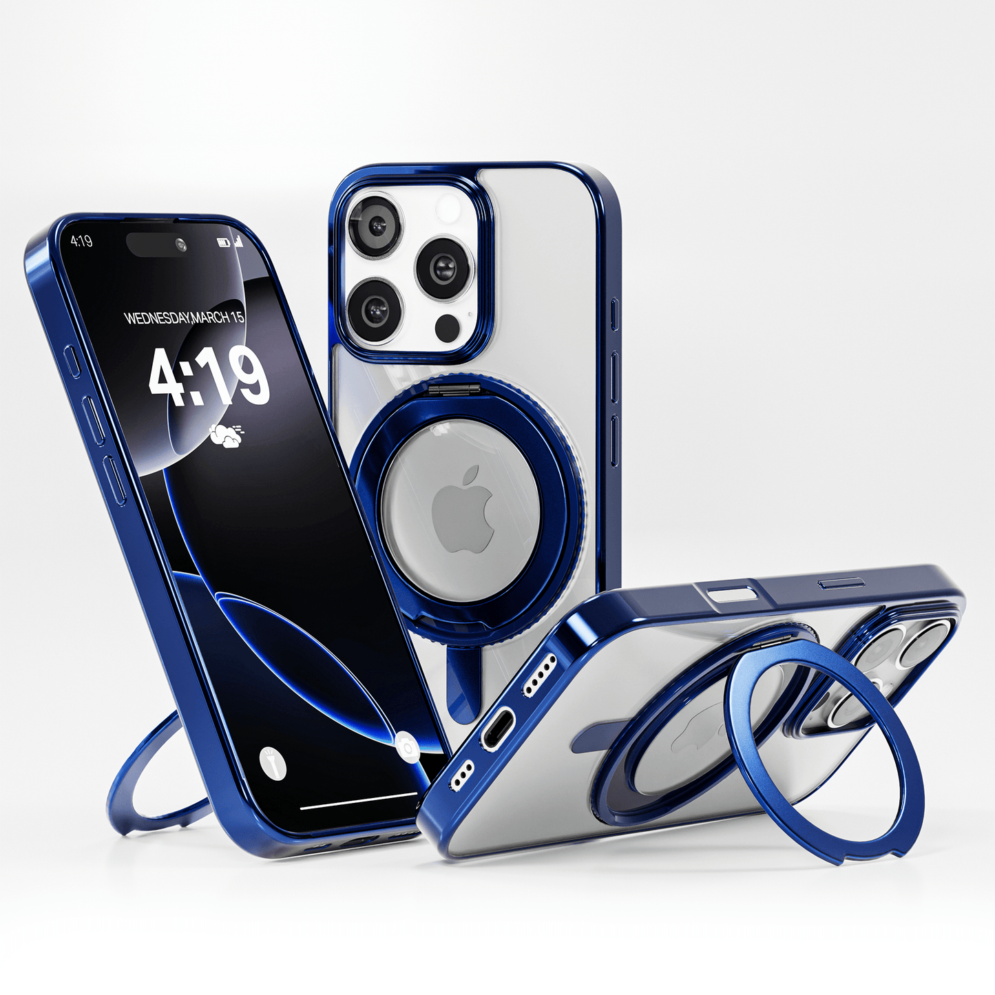 iPhone 16 Pro Hoesje – Shockproof MagSafe Case met 360 Ring Stand Hoogglans Blauw - mijnhoesjesiPhone 16 Pro Hoesje – Shockproof MagSafe Case met 360 Ring Stand Hoogglans Blauw