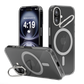 iPhone 16 Plus Hoesje – Transparant MagSafe Case met Metalen Stand & Oranje Button
