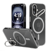 iPhone 16 Plus Hoesje – Transparant MagSafe Case met Metalen Stand & Oranje Button