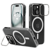 iPhone 15 Plus Hoesje – Transparant MagSafe Case met Metalen Stand & Oranje Button