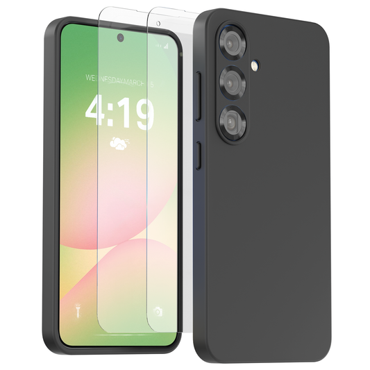 Samsung A56 Hoesje Zwart - 2x Screenprotector – Anti-Shock Case + Beschermglas