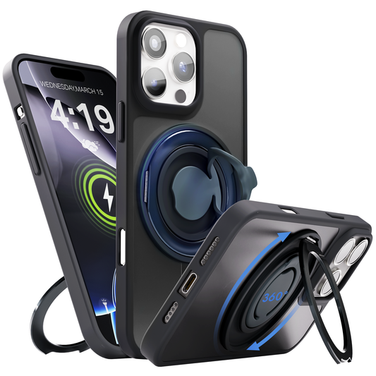 iPhone 16 Pro Max Hoesje – Shockproof MagSafe Case met 360 Ring Stand Zwart
