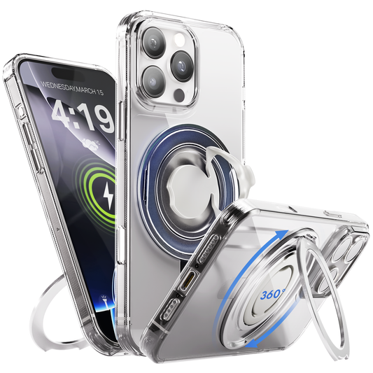 iPhone 16 Pro Max Hoesje – Shockproof MagSafe Case met 360 Ring Stand Transparant