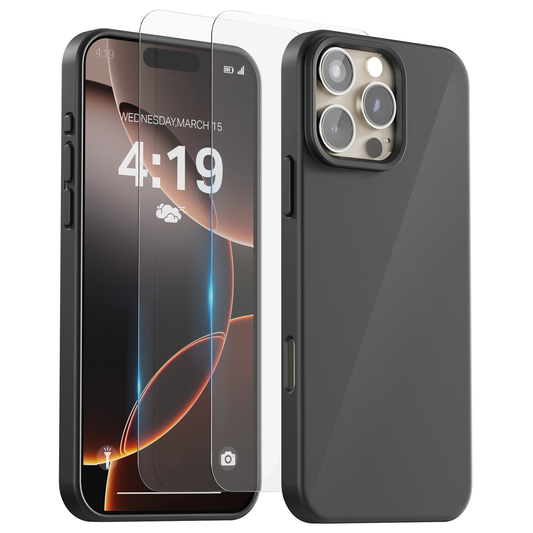 My Case Combo: Zwarte Siliconen Hoes met 2 Screenprotectors voor iPhone 16 Pro Max – Extra Veiligheid