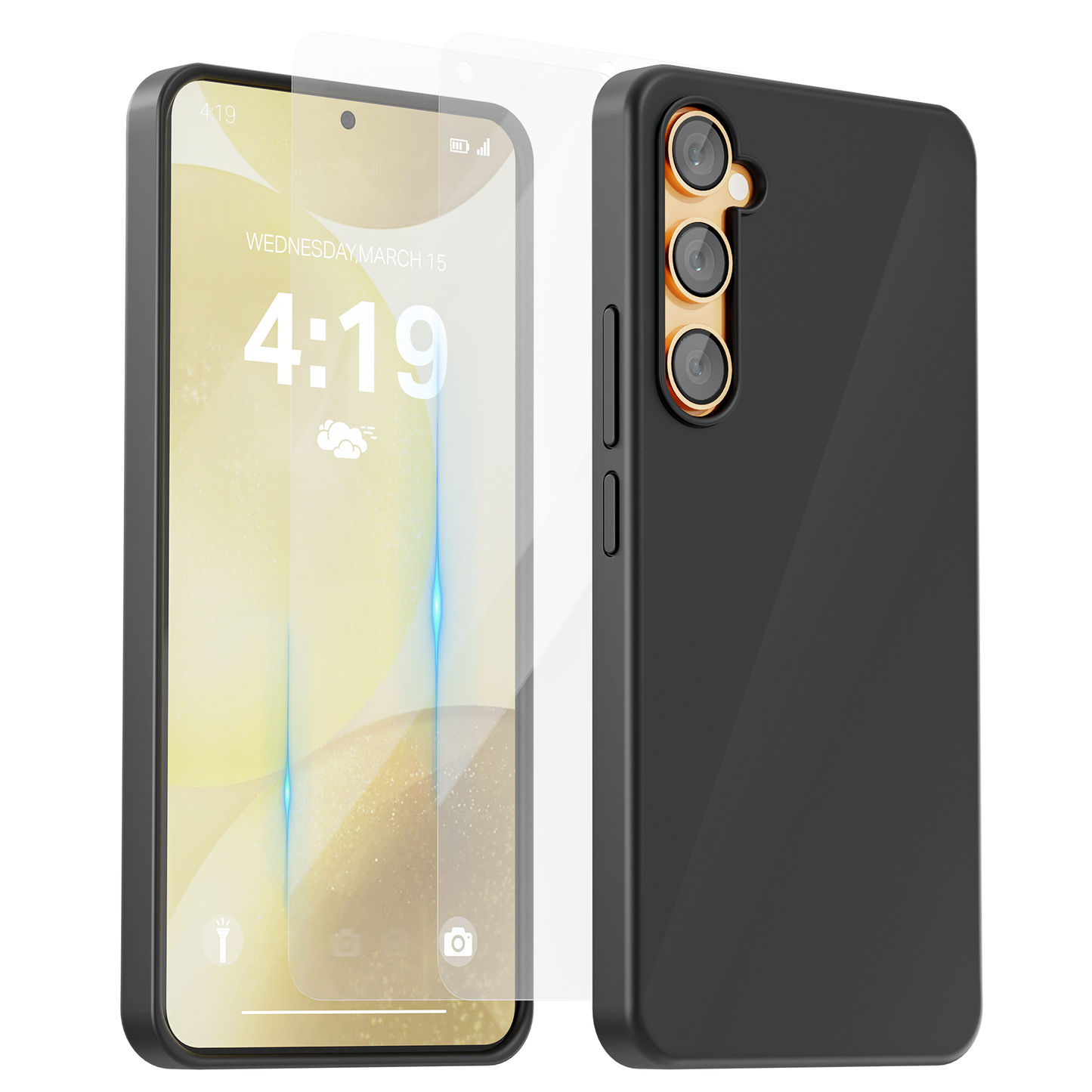 My Case Combo: Zwarte Siliconen Hoes met 2 Screenprotectors voor Samsung Galaxy S24 – Extra Veiligheid