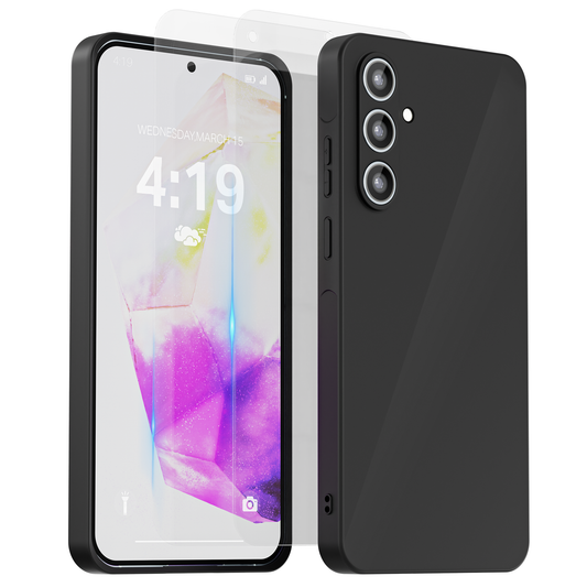 My Case Combo: Zwarte Siliconen Hoes met 2 Screenprotectors voor Samsung Galaxy A35 – Extra Veiligheid