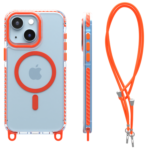 My Case Silicone Case with Cord for iPhone 13 / 14 - Orange Transparent