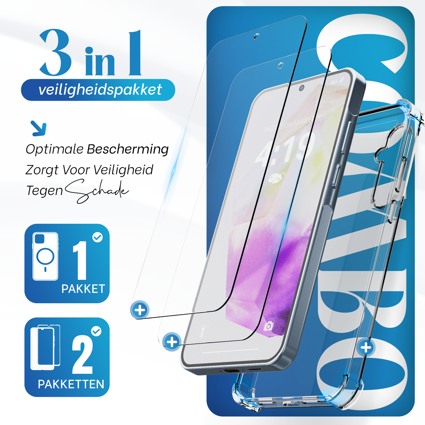iTech Combo: 2 Screenprotectors & 1 Bumper Hoes voor Samsung Galaxy A35 – 3-in-1 Bescherming