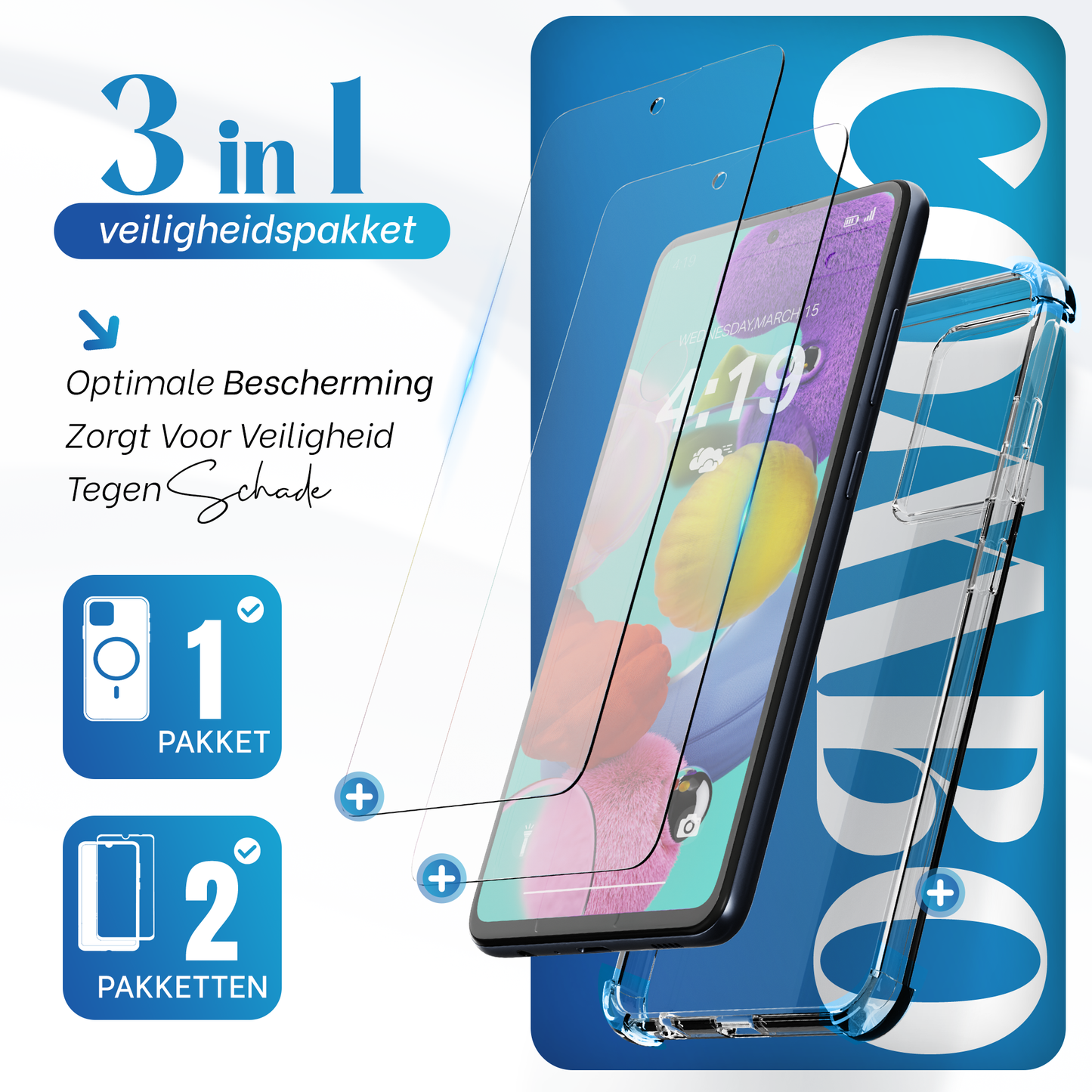 iTech Combo: 2 Screenprotectors & 1 Bumper Hoes voor Samsung Galaxy A51 – 3-in-1 Bescherming