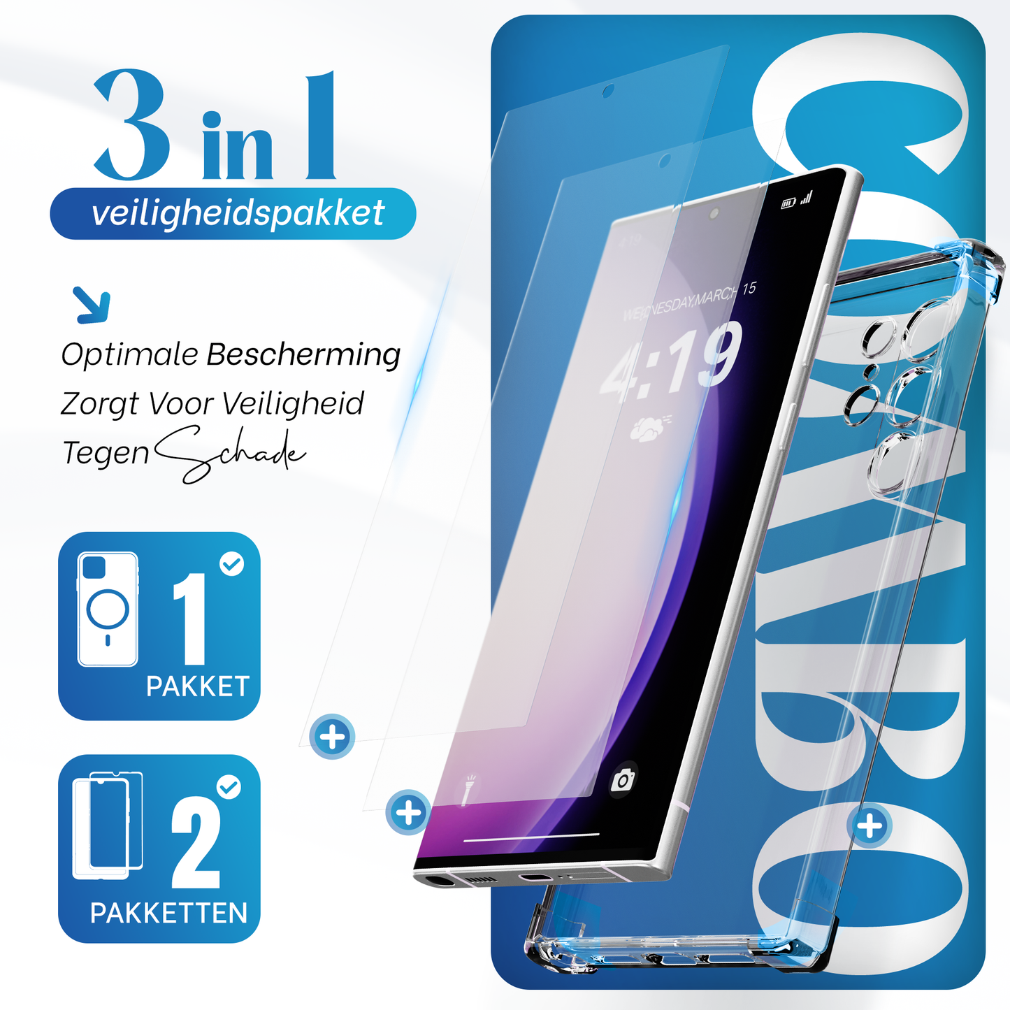 iTech Combo: 2 Screenprotectors & 1 Bumper Hoes voor Samsung Galaxy S23 Ultra – 3-in-1 Bescherming