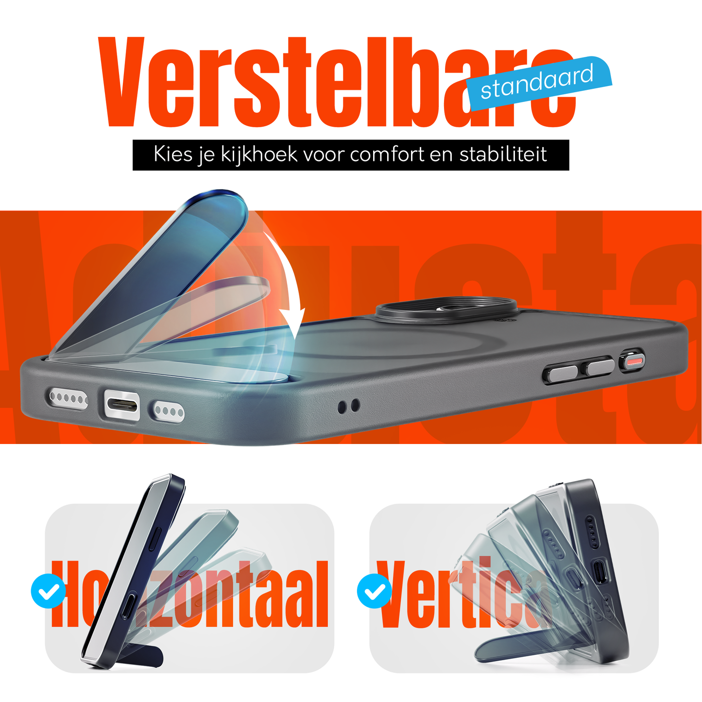 My Case - Hoesje geschikt voor iPhone 16 Plus MagSafe - Zwart - Draadloos Opladen - Standaard - Soepele Metalen Knoppen