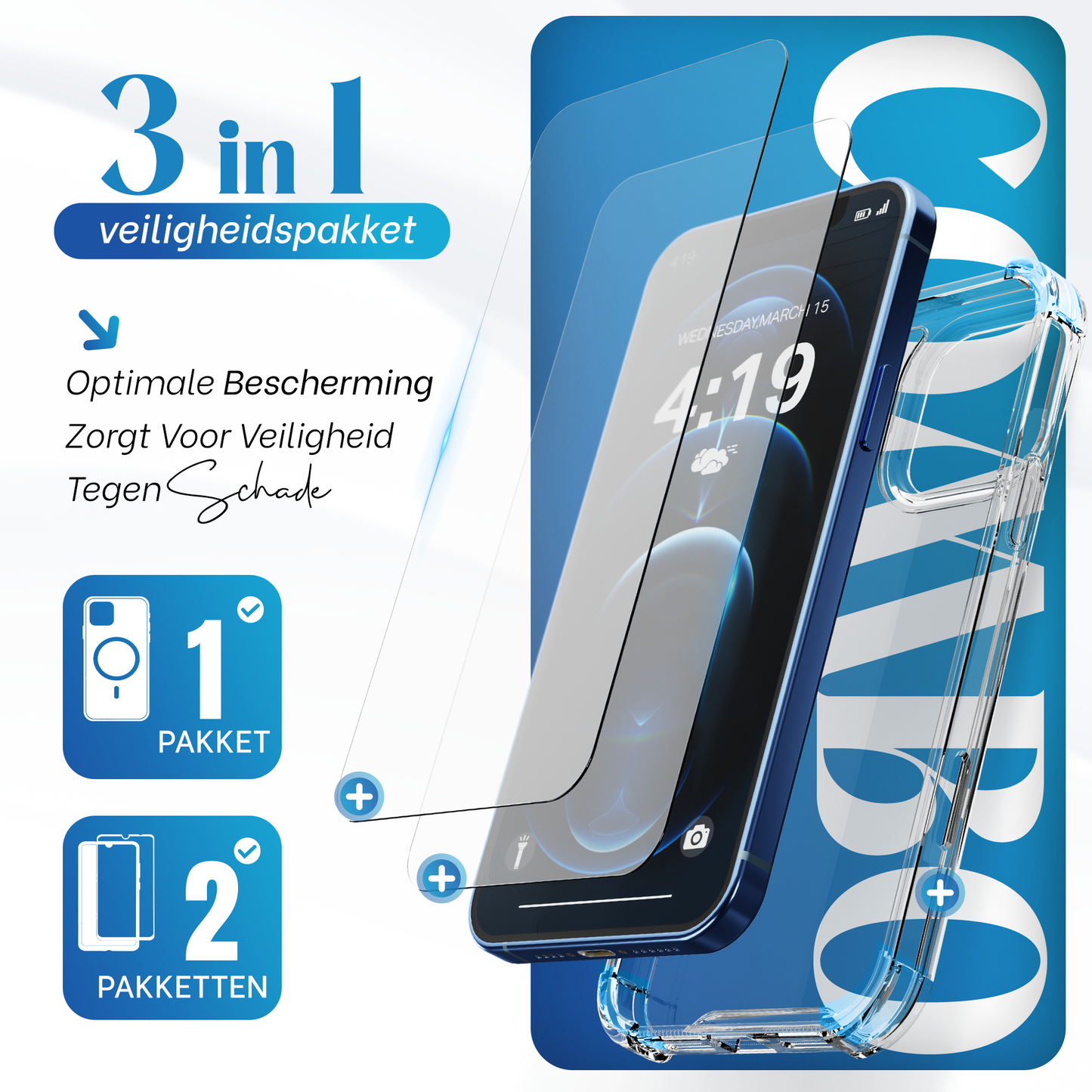iTech Combo: 2 Screenprotectors & 1 Bumper Hoes voor iPhone 12 Pro Max  – 3-in-1 Bescherming