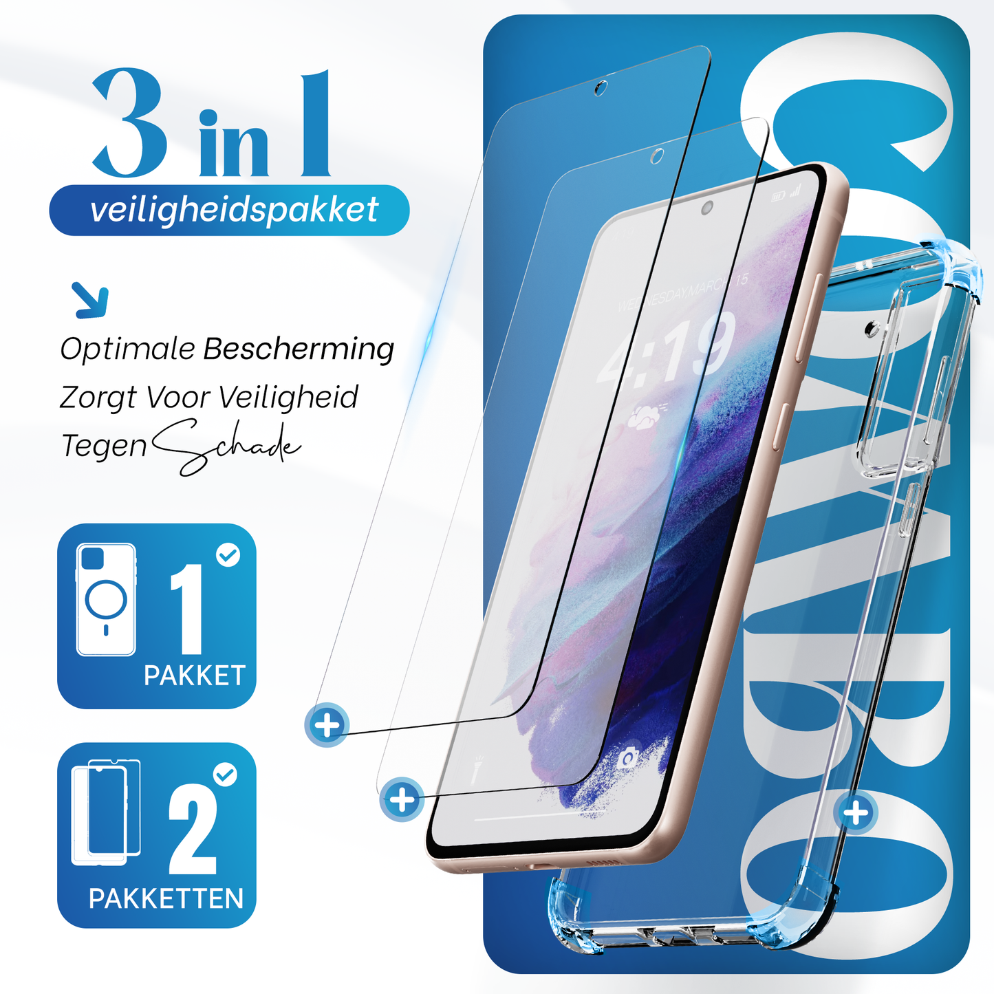 iTech Combo: 2 Screenprotectors & 1 Bumper Hoes voor Samsung Galaxy S21 Plus  – 3-in-1 Bescherming