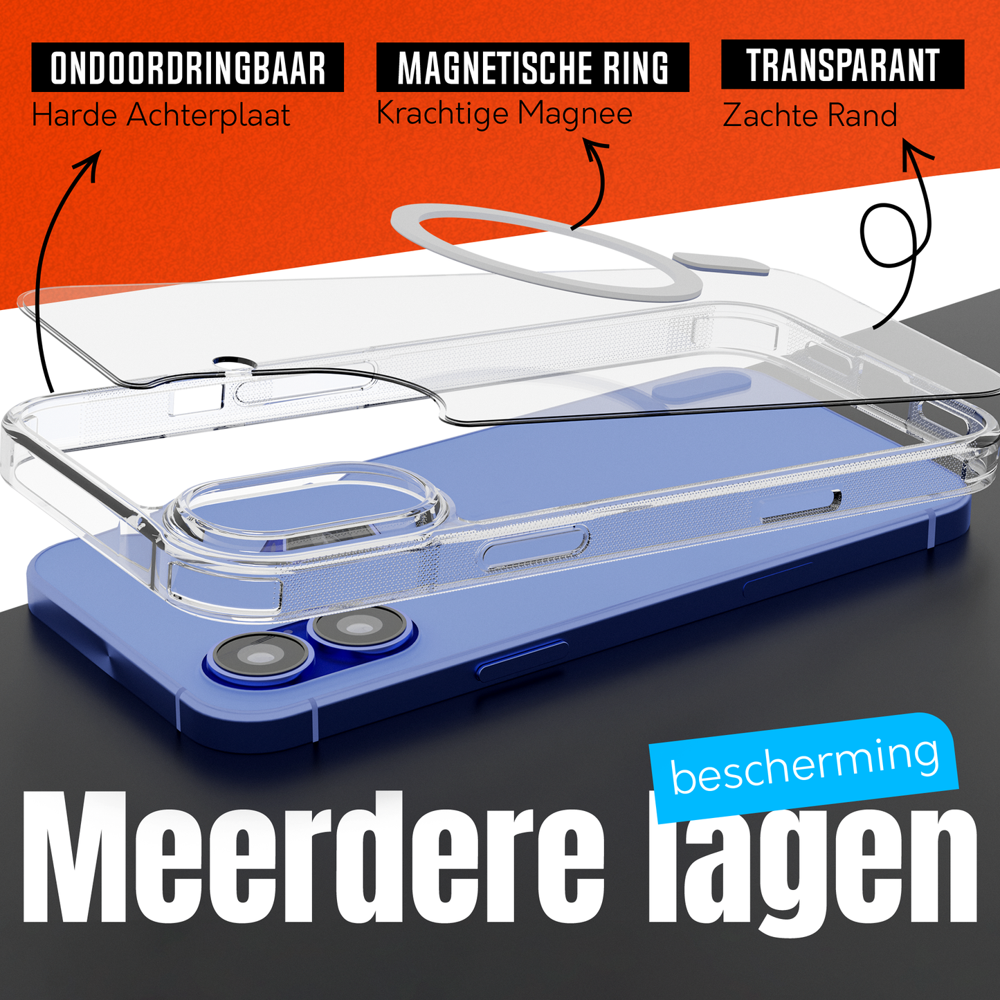 My Case Transparant MagSafe Hoesje voor iPhone 16 – Slank, Sterk & MagSafe-Klaar