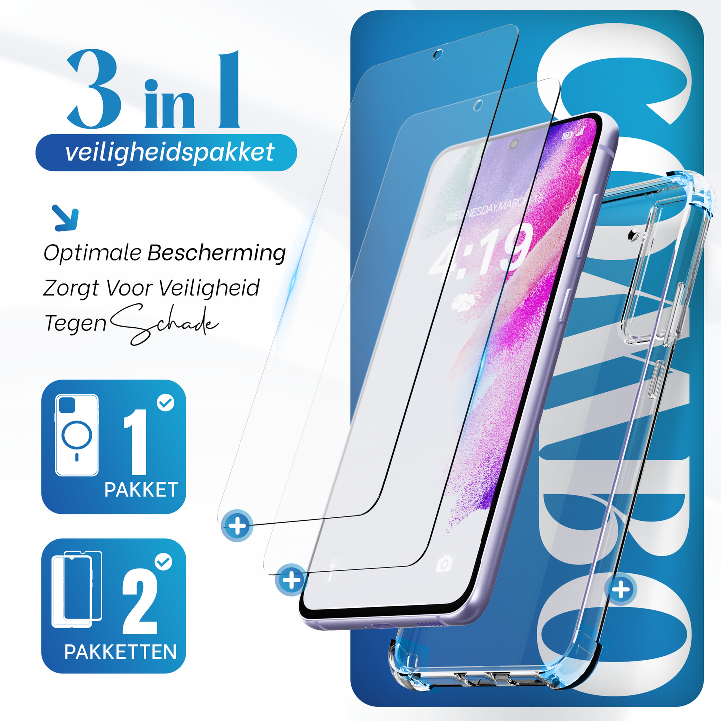 iTech Combo: 2 Screenprotectors & 1 Bumper Hoes voor Samsung Galaxy S21 FE  – 3-in-1 Bescherming