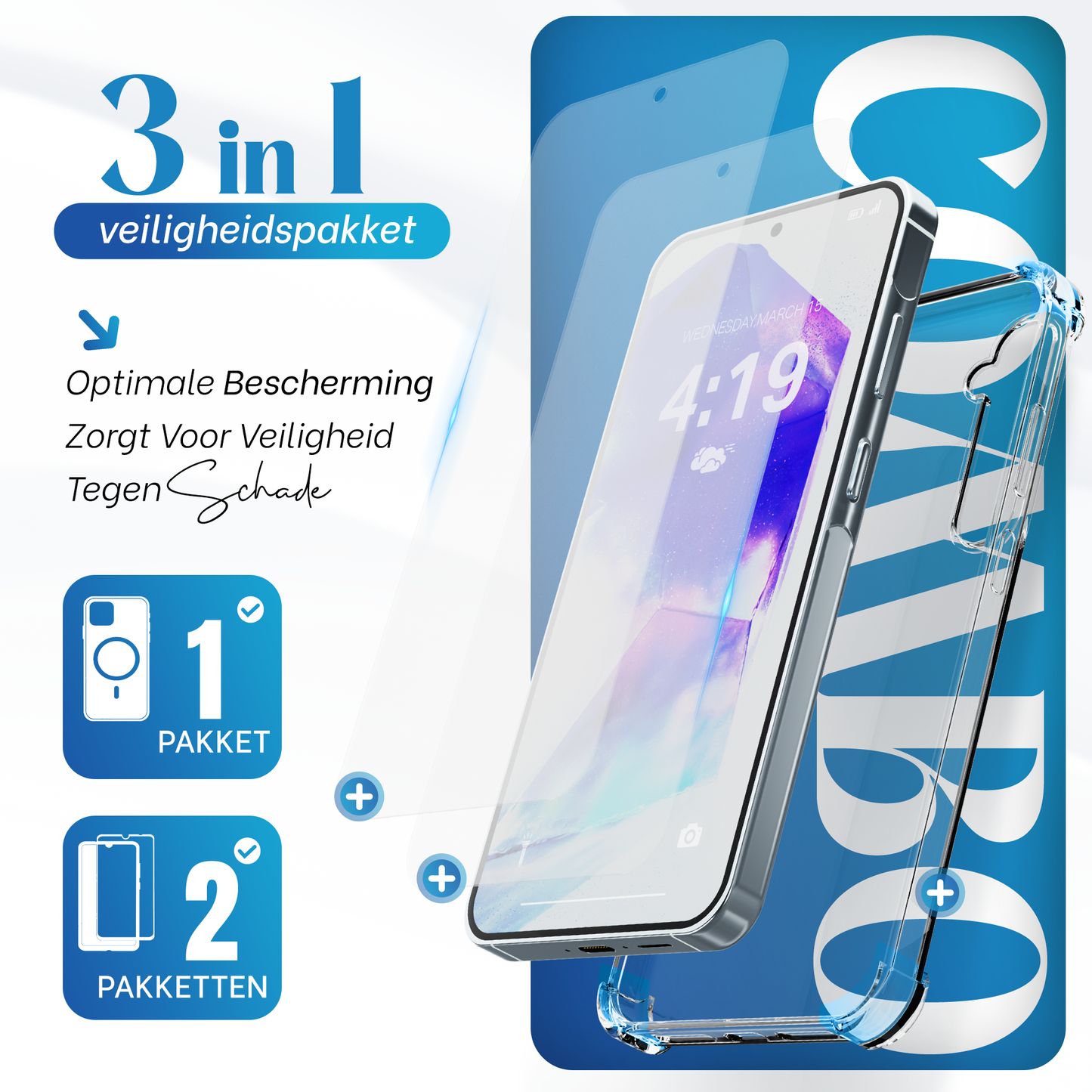 iTech Combo: 2 Screenprotectors & 1 Bumper Hoes voor Samsung Galaxy A55 – 3-in-1 Bescherming