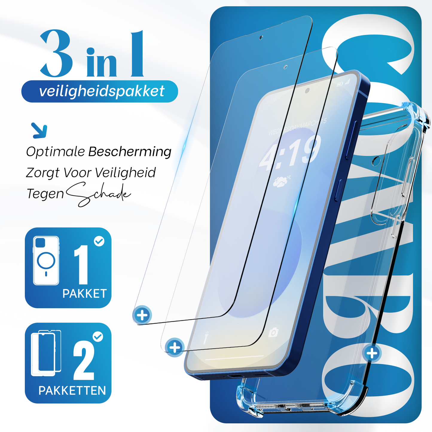 iTech Combo: 2 Screenprotectors & 1 Bumper Hoes voor Samsung Galaxy S25 Plus – 3-in-1 Bescherming