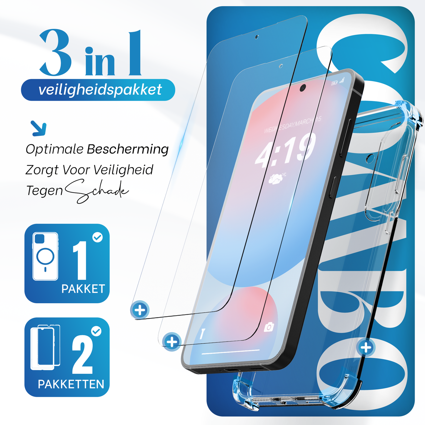 iTech Combo: 2 Screenprotectors & 1 Bumper Hoes voor Samsung Galaxy S24 FE – 3-in-1 Bescherming