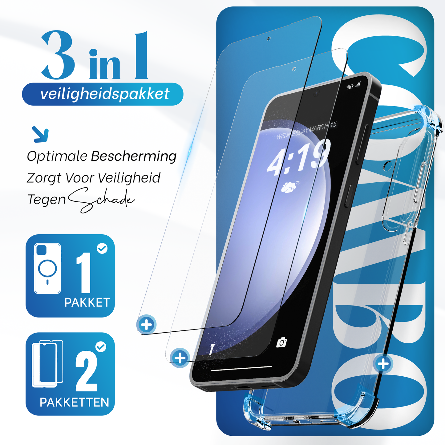 iTech Combo: 2 Screenprotectors & 1 Bumper Hoes voor Samsung Galaxy S23 FE – 3-in-1 Bescherming