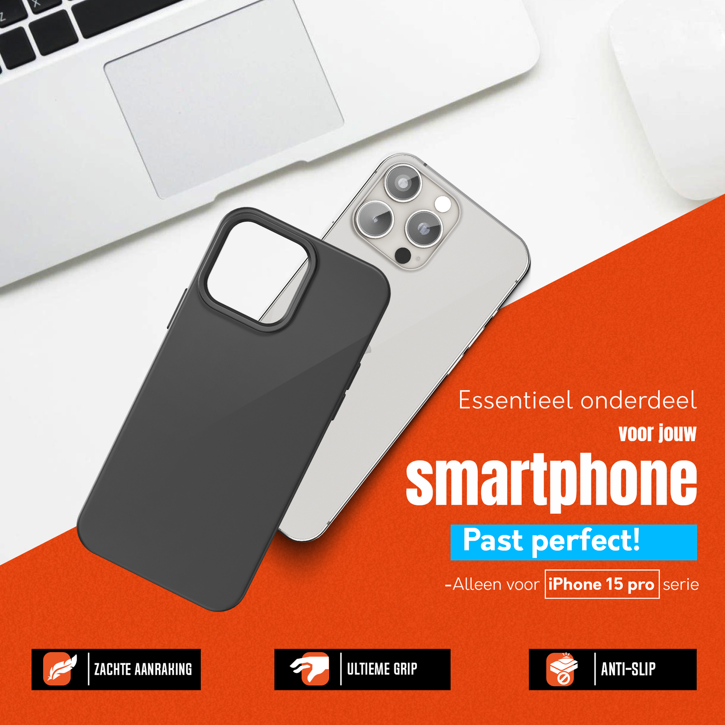 My Case Zwarte Siliconen Hoes voor iPhone 15 Pro – Slank Maar Beschermend
