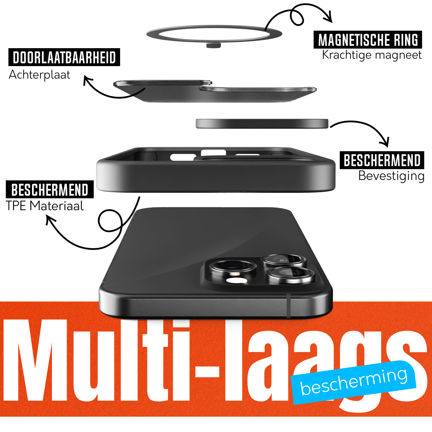 My Case Zwart MagSafe Hoesje geschikt voor iPhone 15 Pro Max – Slank, Sterk & MagSafe-Klaar