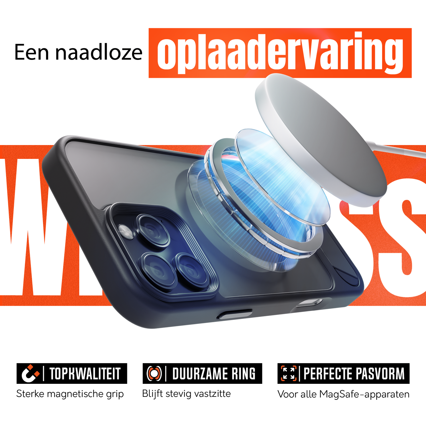 My Case - Hoesje geschikt voor iPhone 16 Pro Max MagSafe - Zwart - Draadloos Opladen - Standaard - Soepele Metalen Knoppen