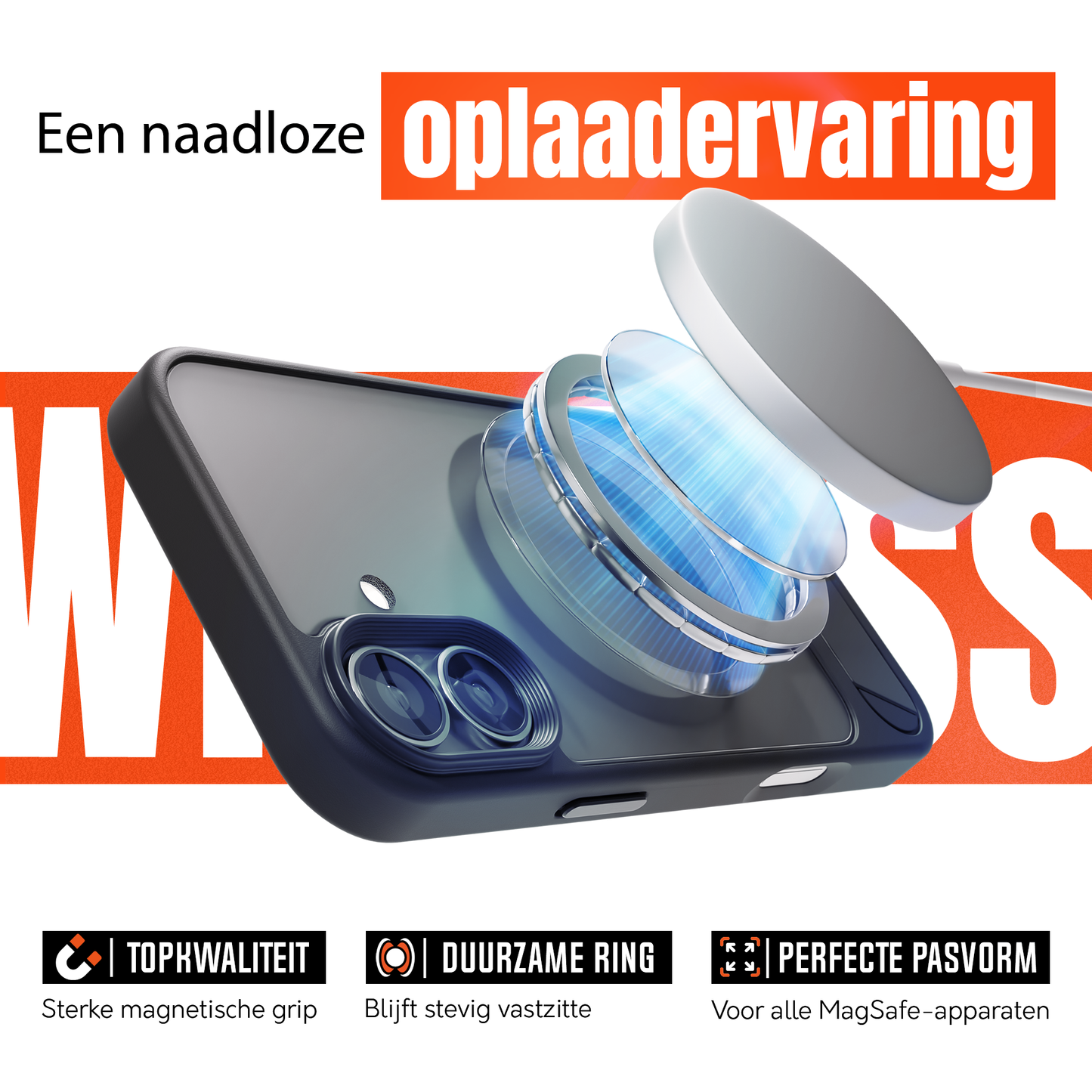My Case - Hoesje geschikt voor iPhone 16 Plus MagSafe - Zwart - Draadloos Opladen - Standaard - Soepele Metalen Knoppen