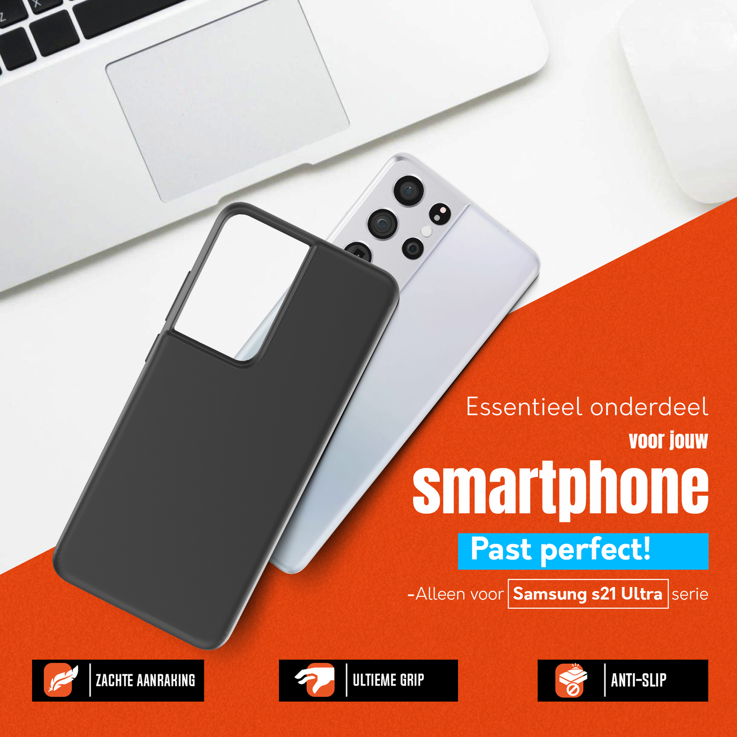 My Case Zwarte Siliconen Hoes voor Samsung Galaxy S21 Ultra – Slank Maar Beschermend