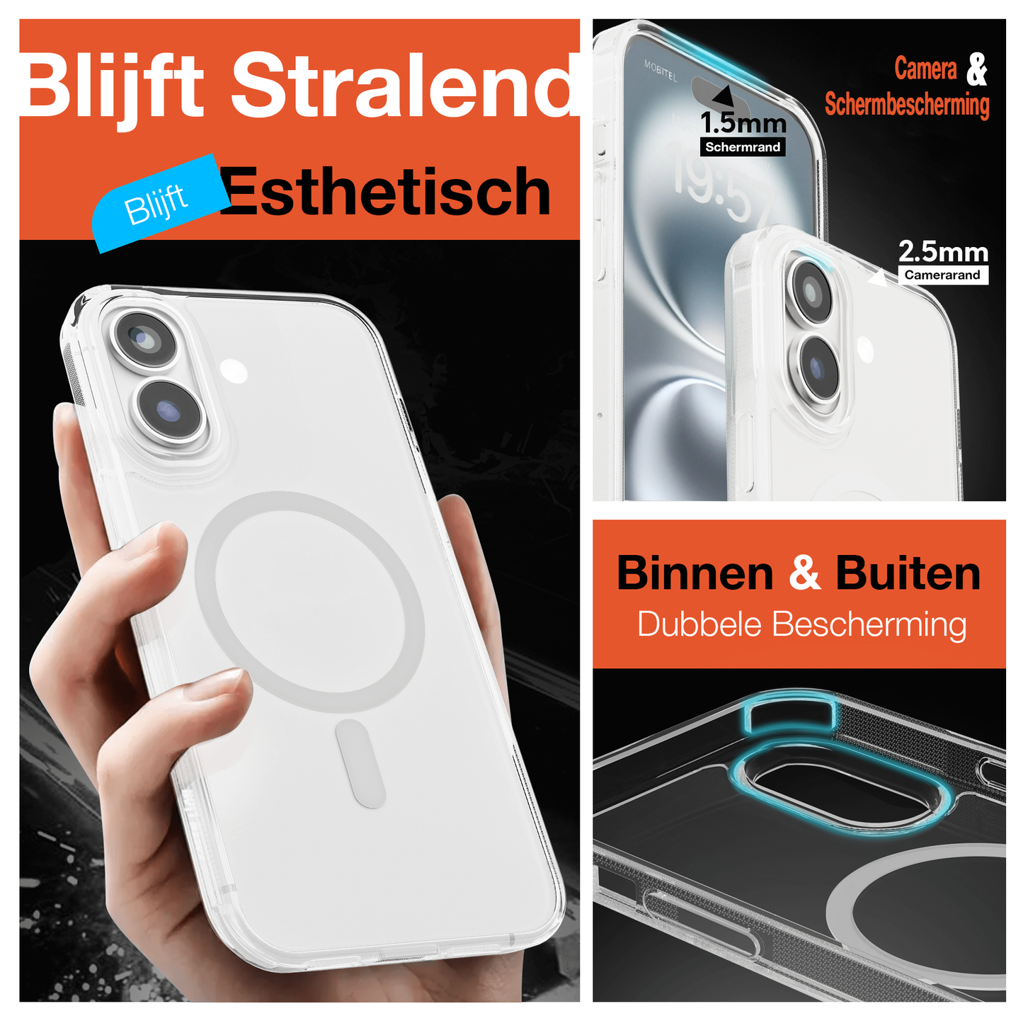 My Case Transparant MagSafe Hoesje voor iPhone 16 plus – Slank, Sterk & MagSafe-Klaar