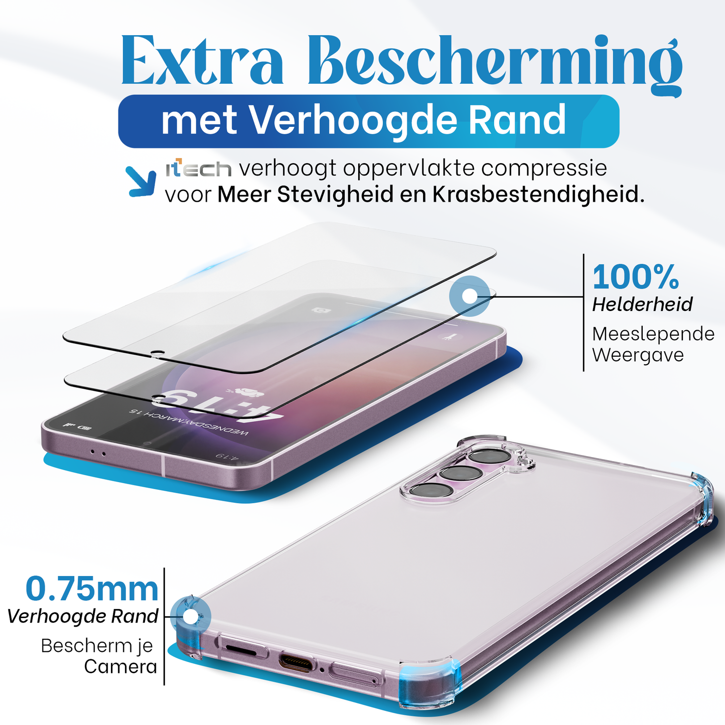 iTech Combo: 2 Screenprotectors & 1 Bumper Hoes voor Samsung Galaxy S23 Plus – 3-in-1 Bescherming
