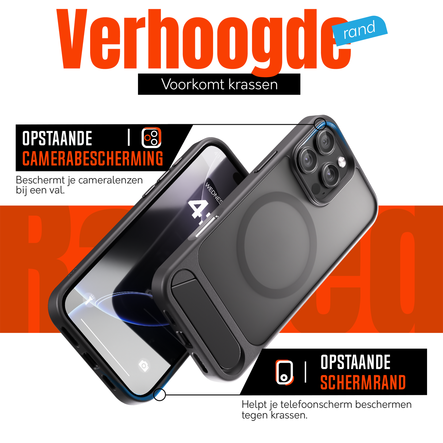 My Case - Hoesje geschikt voor iPhone 16 Pro Max MagSafe - Zwart - Draadloos Opladen - Standaard - Soepele Metalen Knoppen