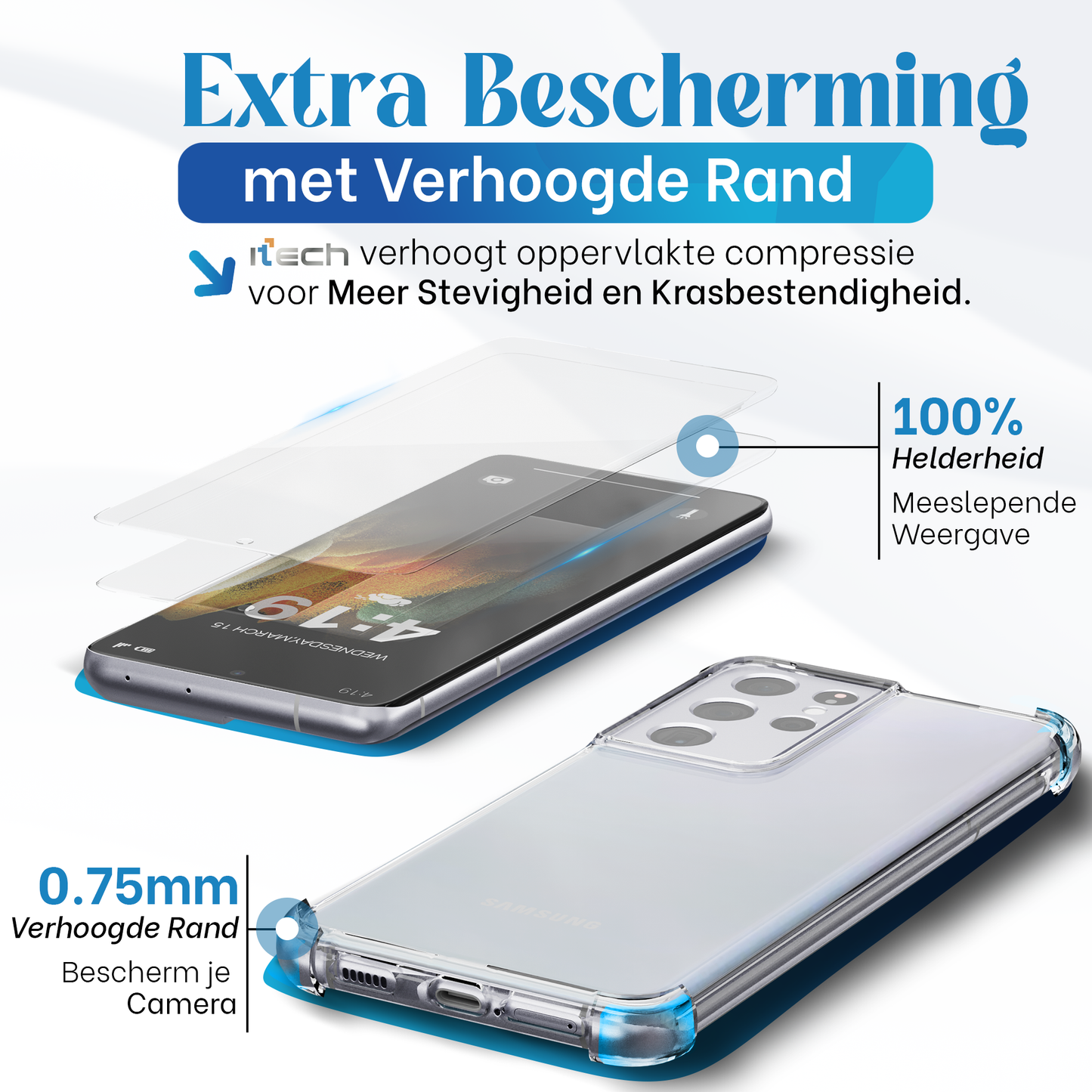iTech Combo: 2 Screenprotectors & 1 Bumper Hoes voor Samsung Galaxy S21 Ultra – 3-in-1 Bescherming