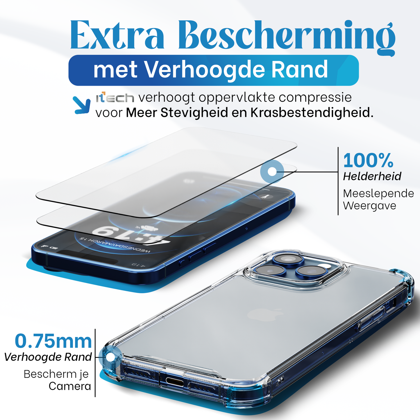 iTech Combo: 2 Screenprotectors & 1 Bumper Hoes voor iPhone 12 Pro Max  – 3-in-1 Bescherming