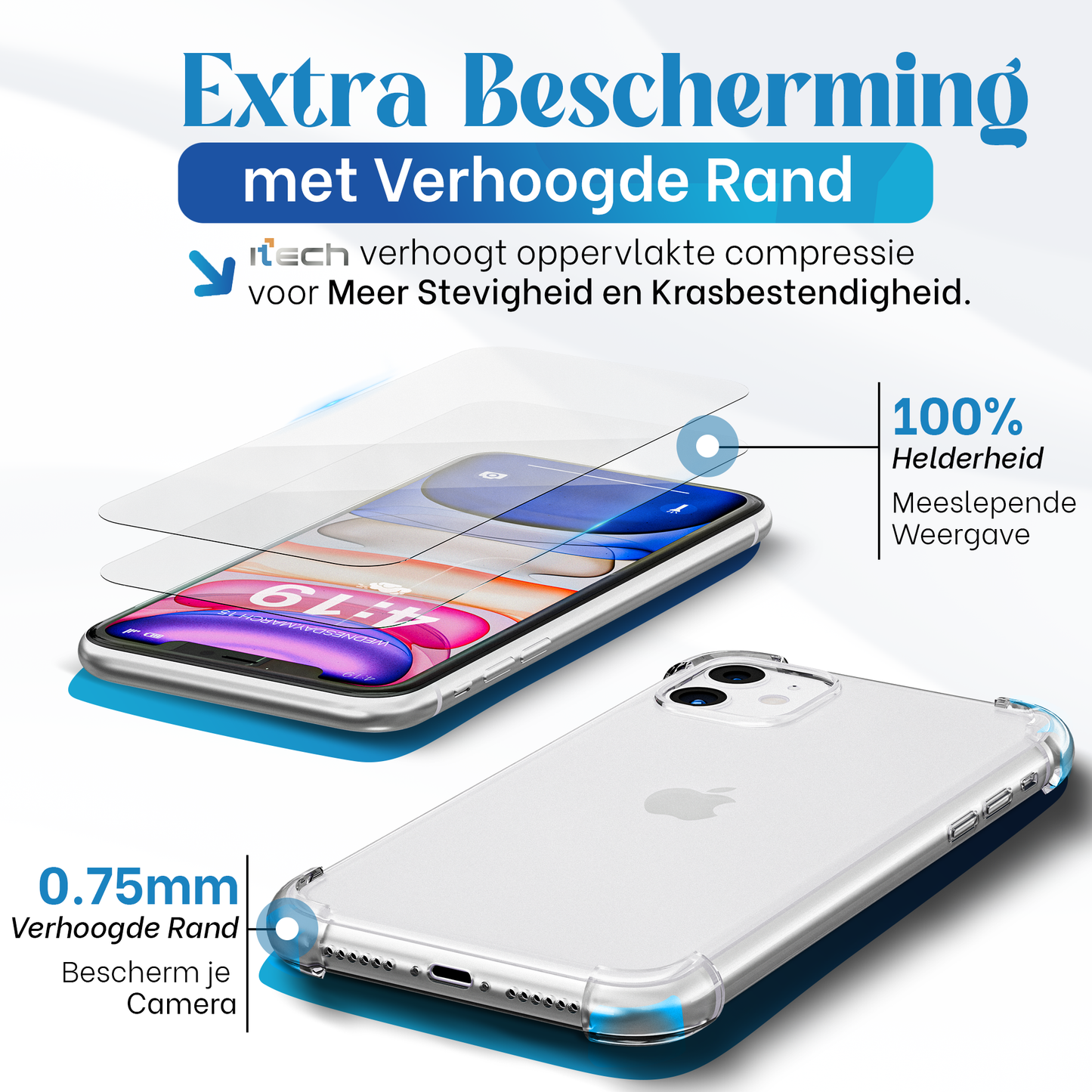 iTech Combo: 2 Screenprotectors & 1 Bumper Hoes voor iPhone 11 – 3-in-1 Bescherming