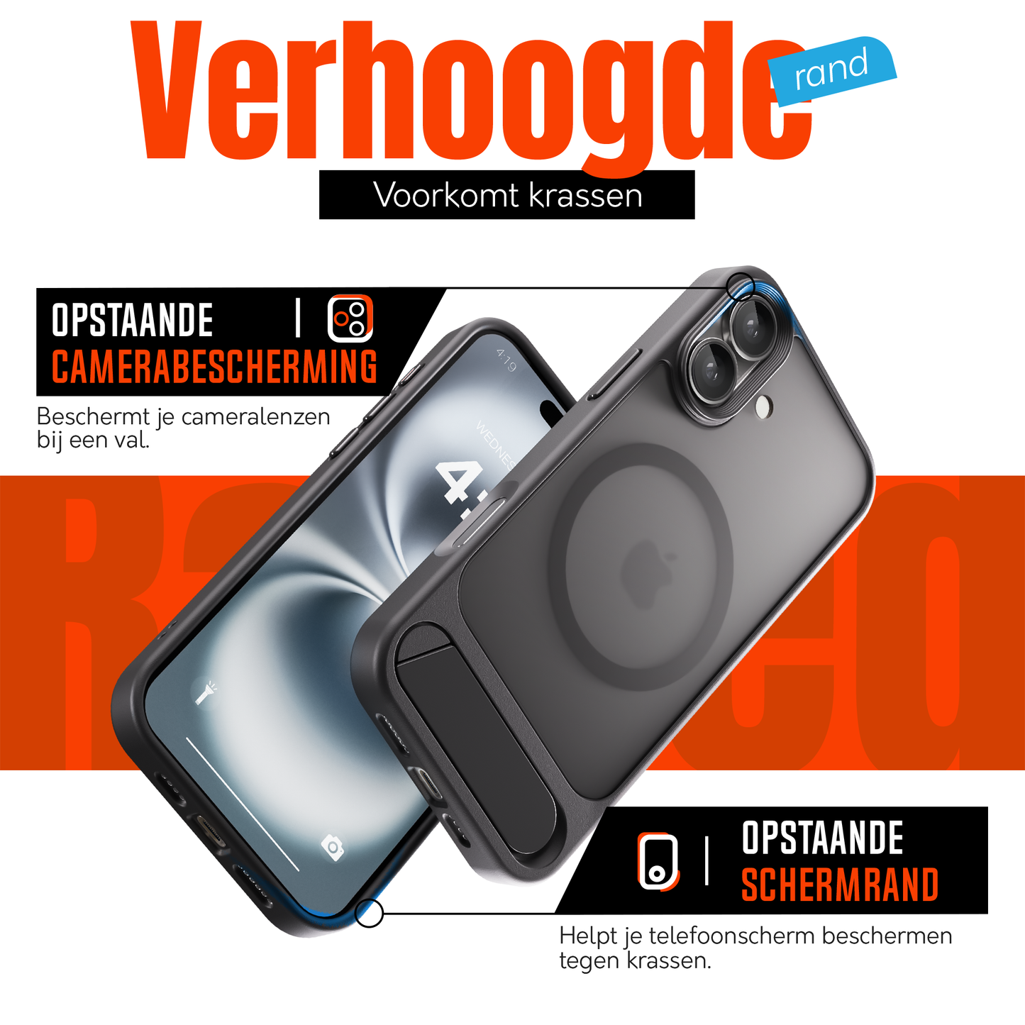 My Case - Hoesje geschikt voor iPhone 16 Plus MagSafe - Zwart - Draadloos Opladen - Standaard - Soepele Metalen Knoppen