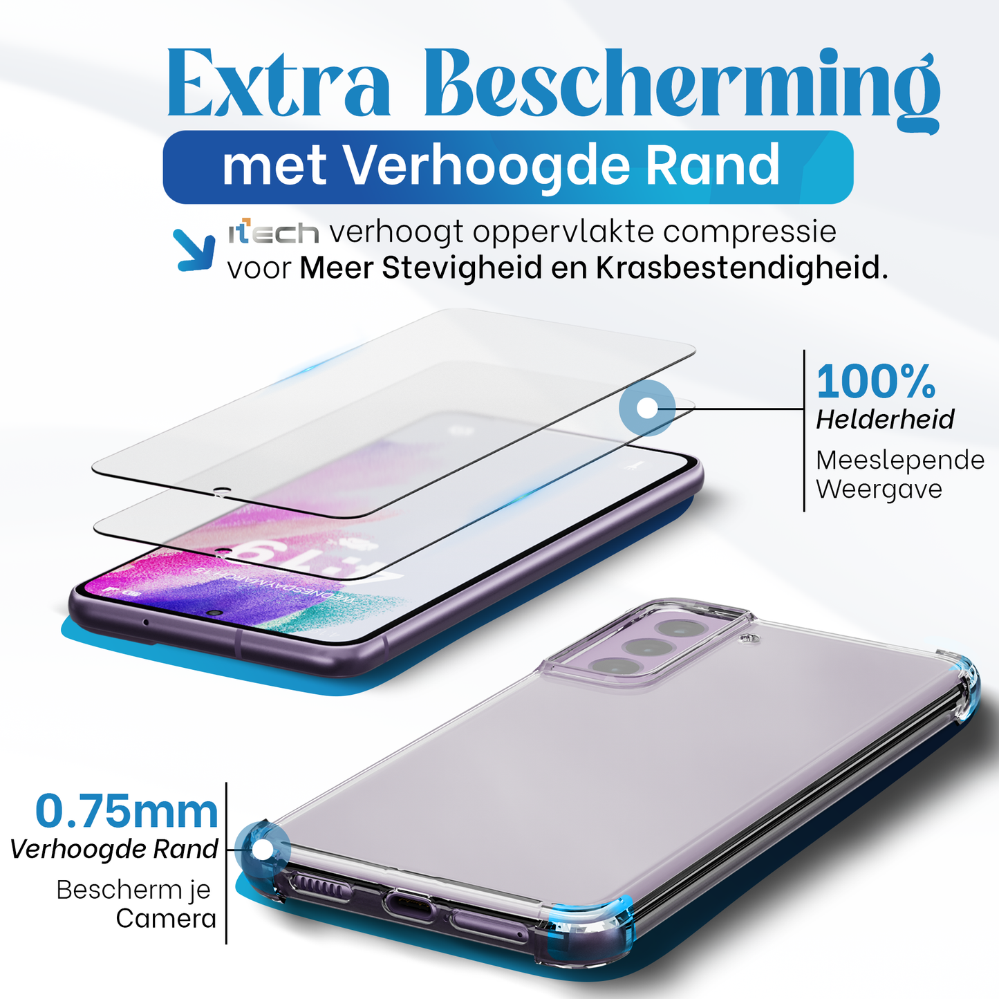 iTech Combo: 2 Screenprotectors & 1 Bumper Hoes voor Samsung Galaxy S21 FE  – 3-in-1 Bescherming