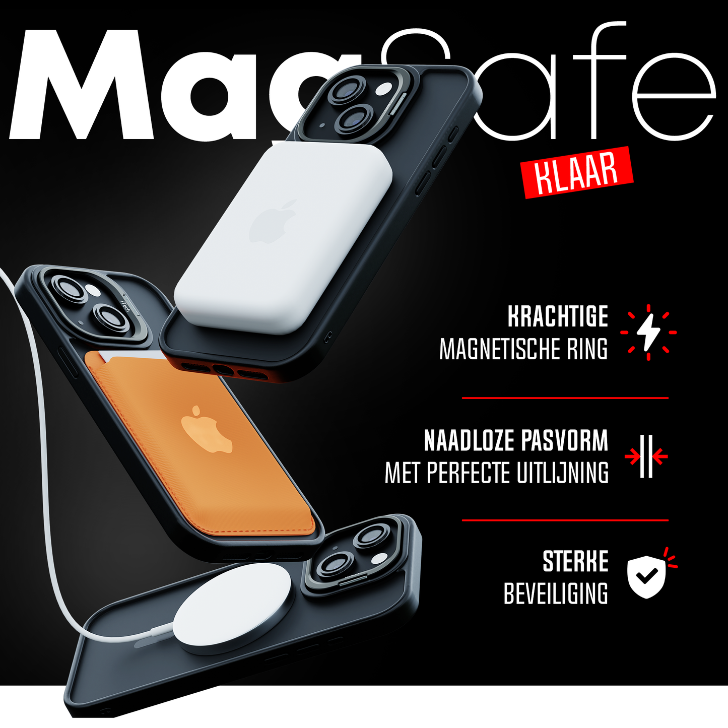 2-in-1 Black Transparent MagSafe Case with Phone Stand and Camera Lens Protector for iPhone 15 Plus