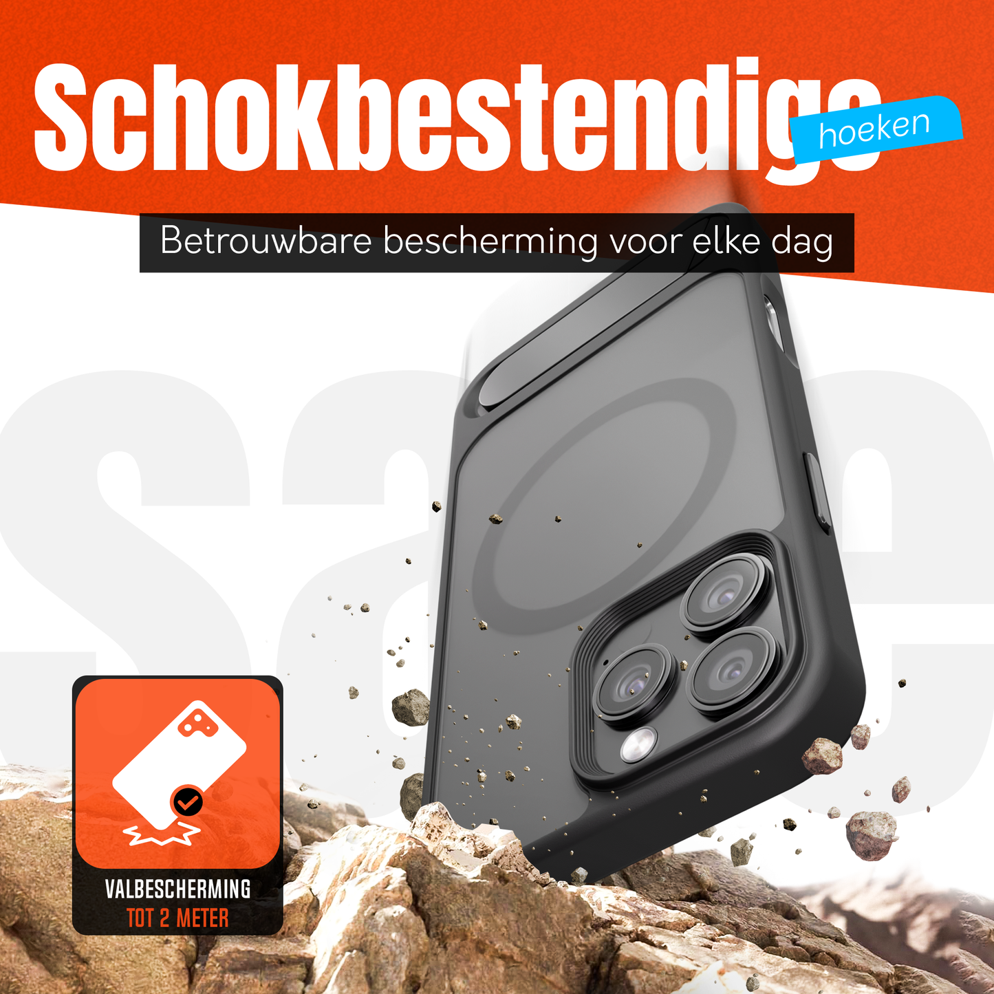 My Case - Hoesje geschikt voor iPhone 16 Pro Max MagSafe - Zwart - Draadloos Opladen - Standaard - Soepele Metalen Knoppen