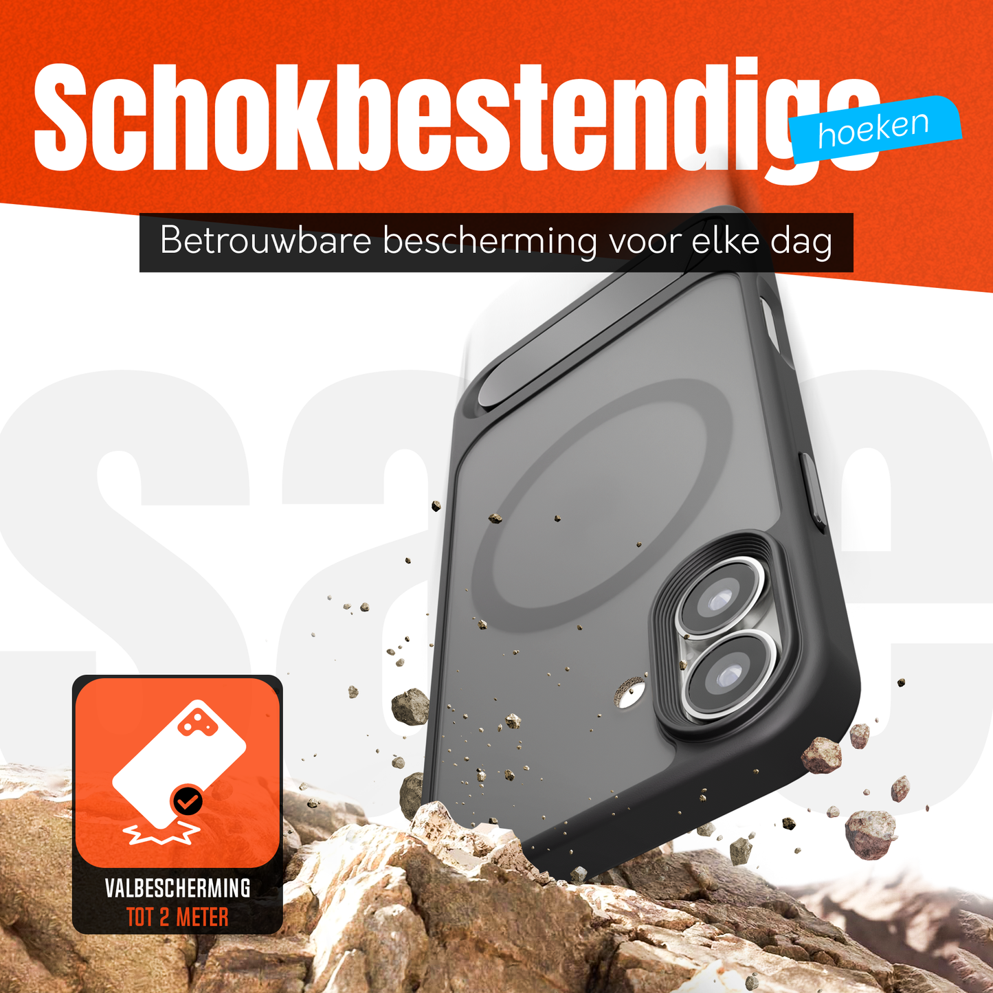 My Case - Hoesje geschikt voor iPhone 16 Plus MagSafe - Zwart - Draadloos Opladen - Standaard - Soepele Metalen Knoppen