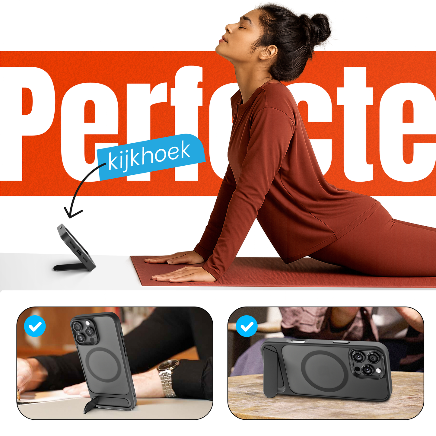 My Case - Hoesje geschikt voor iPhone 16 Pro Max MagSafe - Zwart - Draadloos Opladen - Standaard - Soepele Metalen Knoppen
