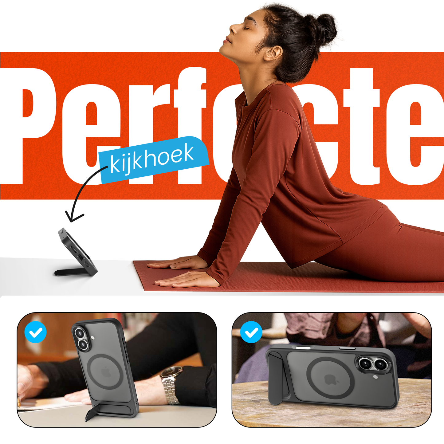 My Case - Hoesje geschikt voor iPhone 16 Plus MagSafe - Zwart - Draadloos Opladen - Standaard - Soepele Metalen Knoppen