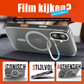 iPhone 16 Plus Hoesje – Transparant MagSafe Case met Metalen Stand & Oranje Button