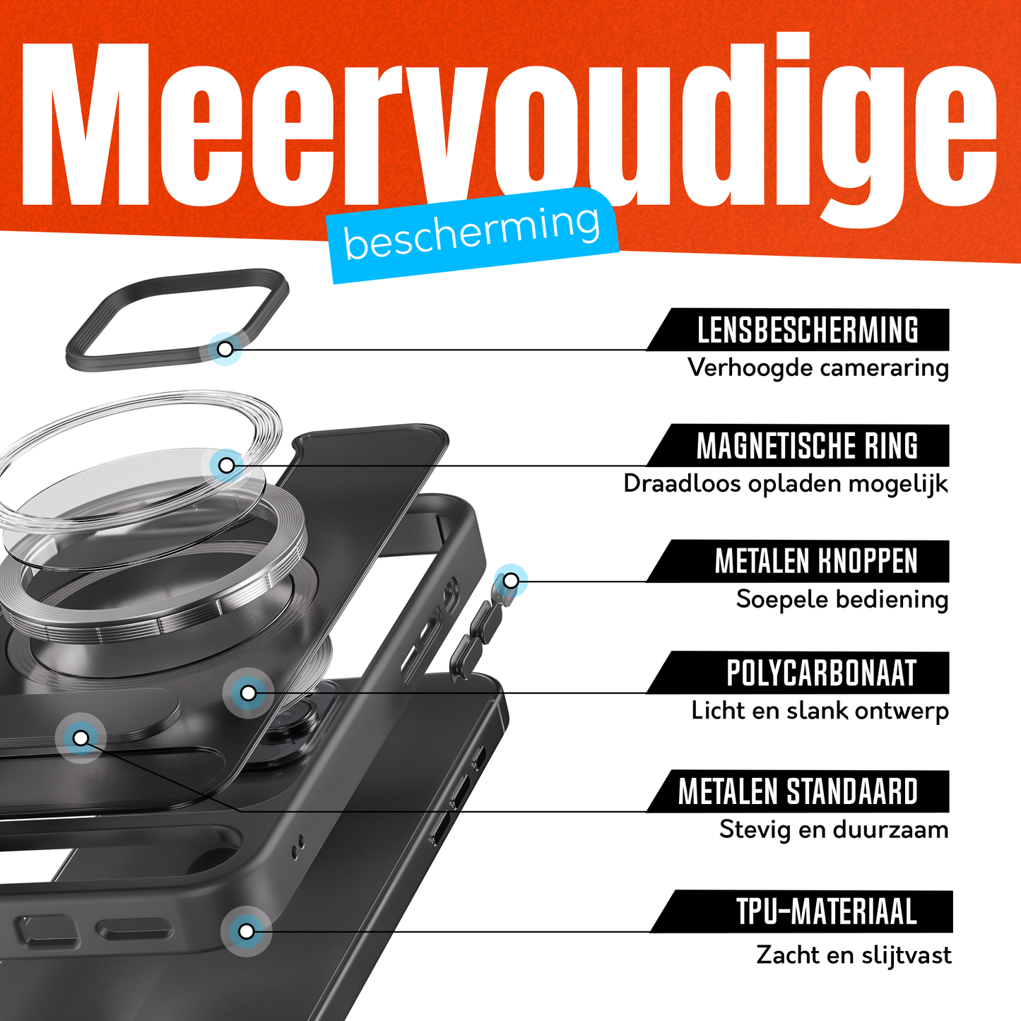 My Case - Hoesje geschikt voor iPhone 16 Pro Max MagSafe - Zwart - Draadloos Opladen - Standaard - Soepele Metalen Knoppen