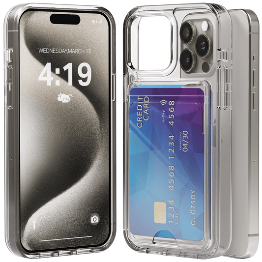 Crystal Clear Hard Case with Card Holder for iPhone 15 Pro Max - mijnhoesjesCrystal Clear Hard Case with Card Holder for iPhone 15 Pro Max