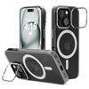 iPhone 15 Hoesje – Transparant MagSafe Case met Metalen Stand & Oranje Button - mijnhoesjesiPhone 15 Hoesje – Transparant MagSafe Case met Metalen Stand & Oranje Button