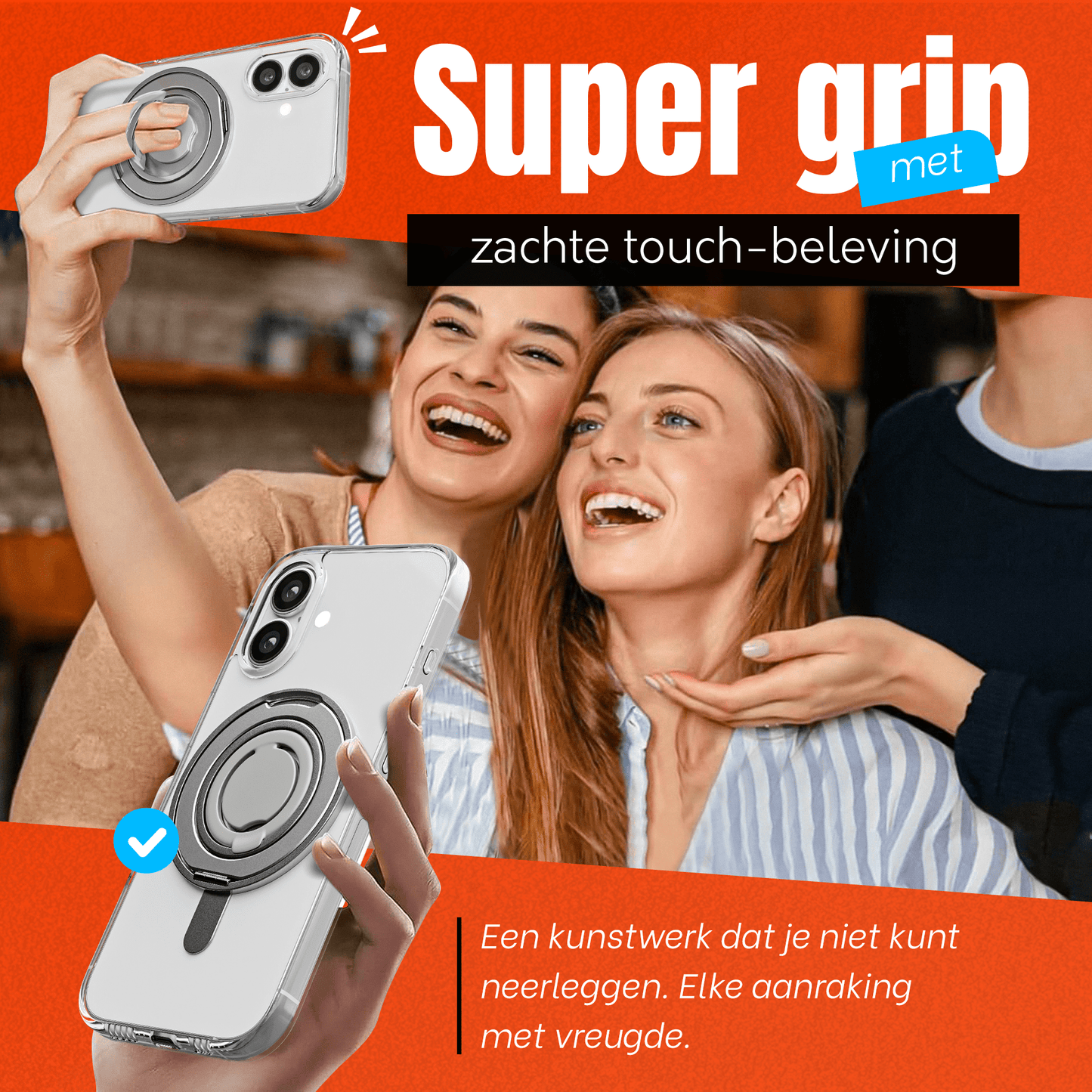 iPhone 16 Hoesje – Shockproof MagSafe Case met 360 Ring Stand Transparant - mijnhoesjesiPhone 16 Hoesje – Shockproof MagSafe Case met 360 Ring Stand Transparant